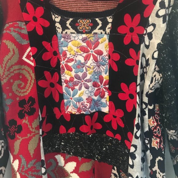 wool jersey jaquard tunic/dress women's M patchwork midi boho artto wear Retro - Picture 4 of 9